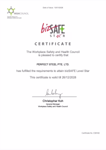 Perfect Steel Singapore bizSAFE Level Star (validity 26 Dec 2028)